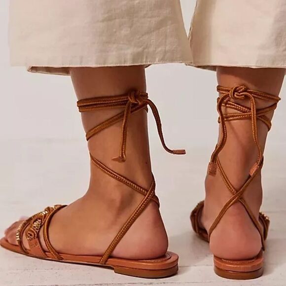 FREE PEOPLE Schutz GOLDEN HOUR Gladiator Wrap Chain Link Sandals - Picture 2 of 4